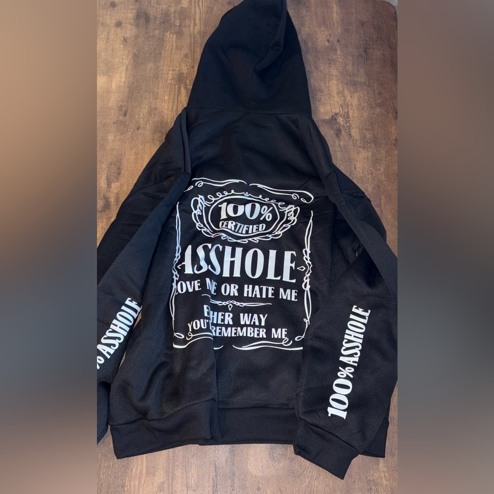 NWOT Soft Black Graphic Hoodie with White Print